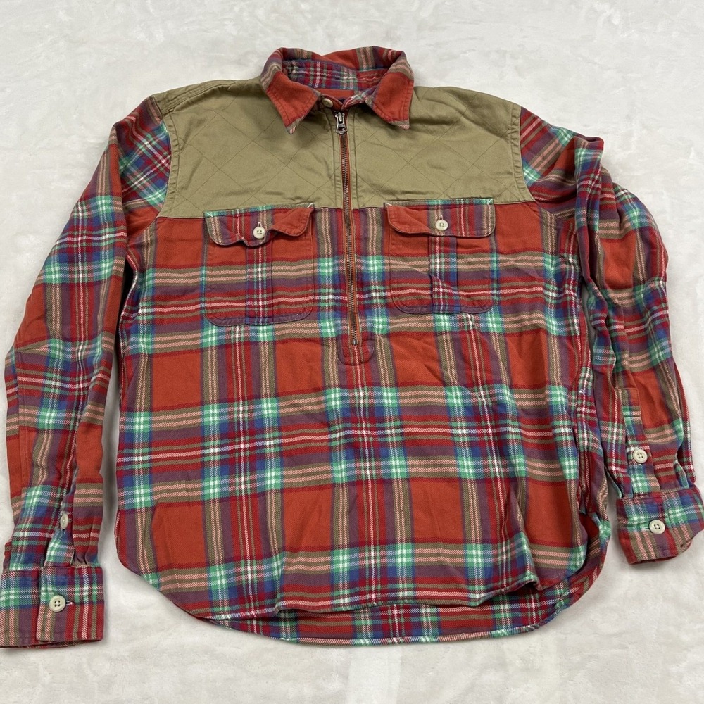 Polo Ralph Lauren Flannel Shirt Mens S Red Plaid Quilted Yoke Quarter Zip